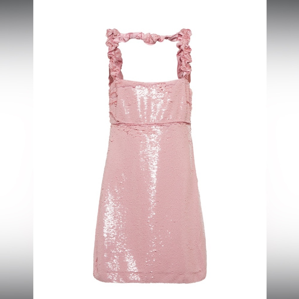 GANNI NWT pink mini party sequins dress with ruffle straps- size EU 46- US 14/16
